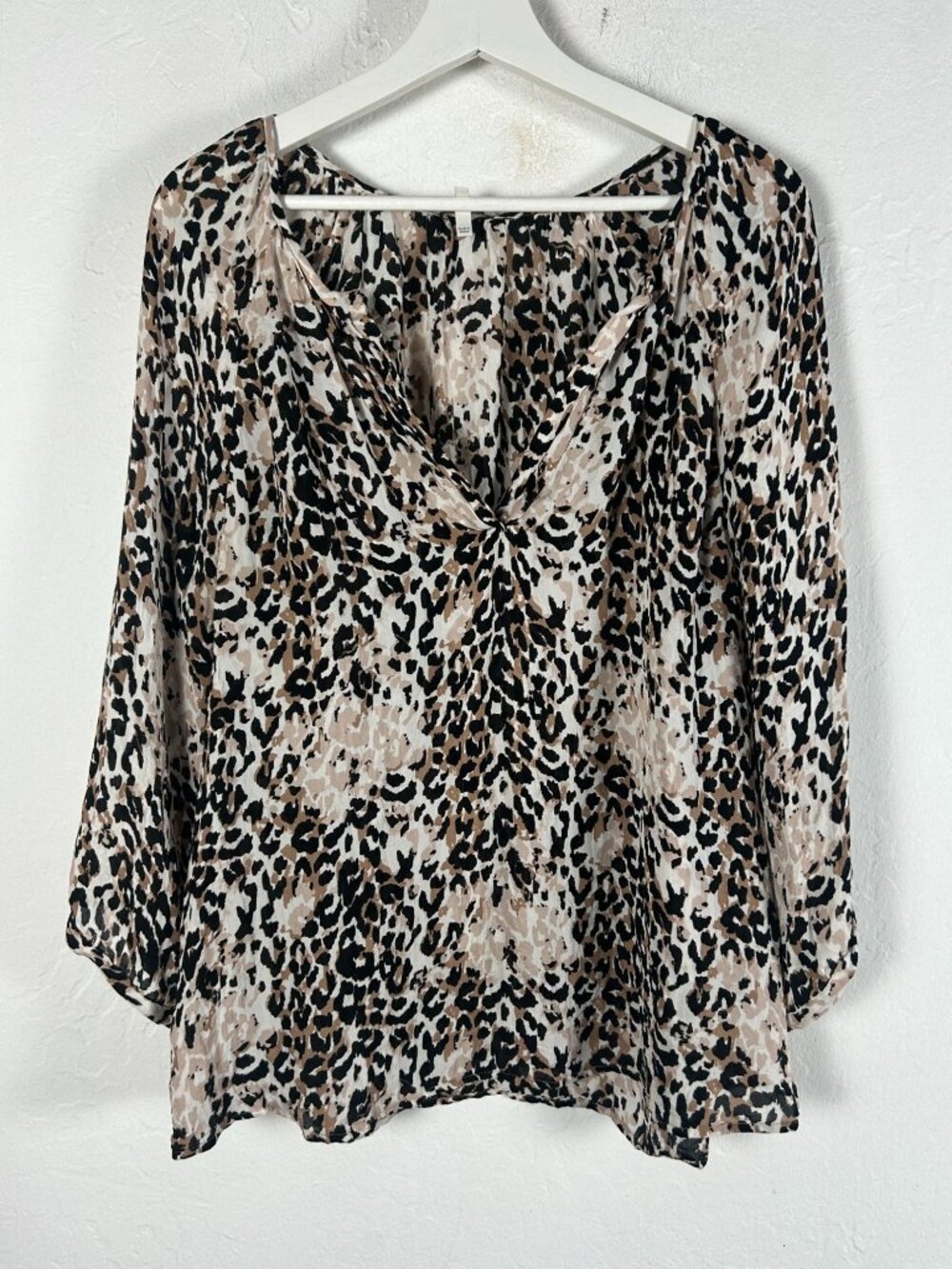Joie Womens Silk Animal Print Leopard V-Neck Blouse Top Large Brown Black Casual